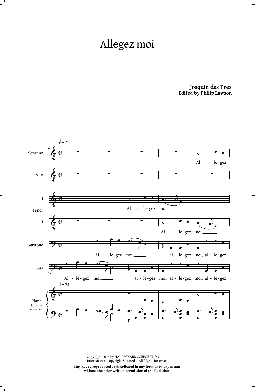 Philip Lawson Allegez Moi sheet music notes and chords arranged for SATB Choir