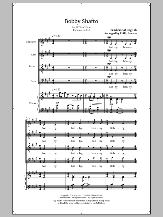 Philip Lawson Bobby Shafto sheet music notes and chords arranged for SATB Choir