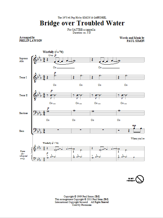 Philip Lawson Bridge Over Troubled Water sheet music notes and chords arranged for SATB Choir