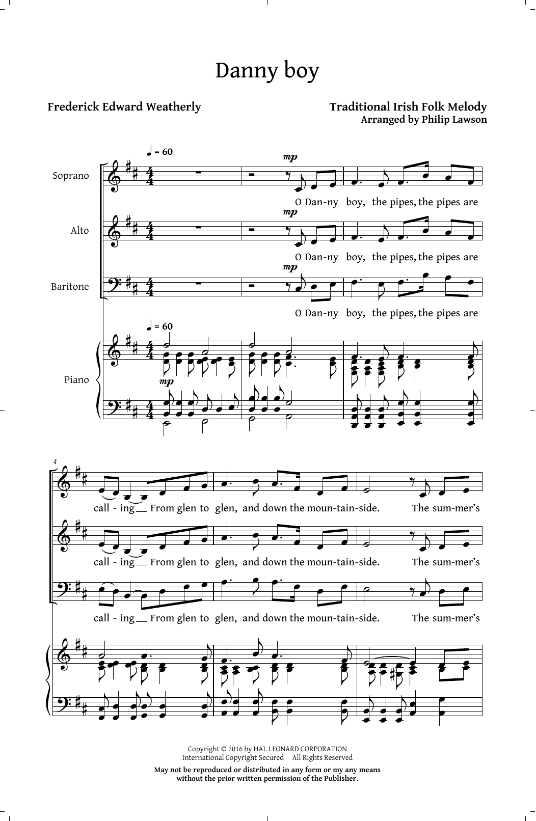 Philip Lawson Danny Boy sheet music notes and chords arranged for SAB Choir