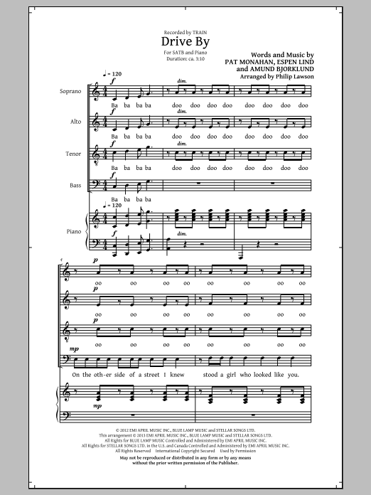 Philip Lawson Drive By sheet music notes and chords arranged for SSA Choir