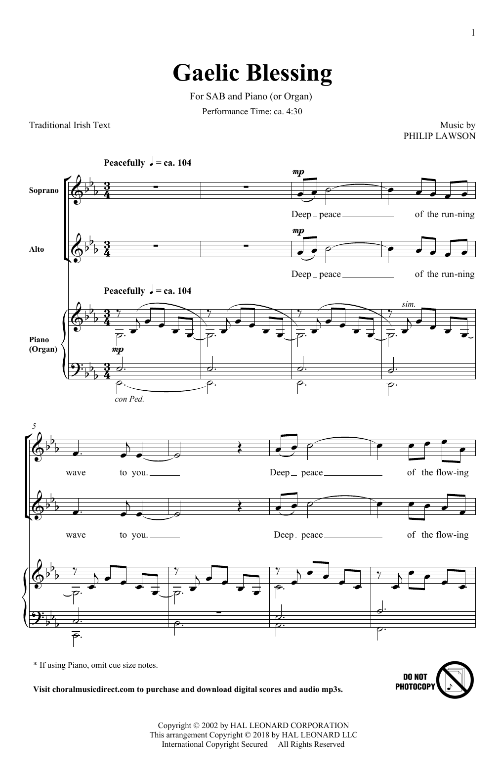 Philip Lawson Gaelic Blessing sheet music notes and chords arranged for SAB Choir