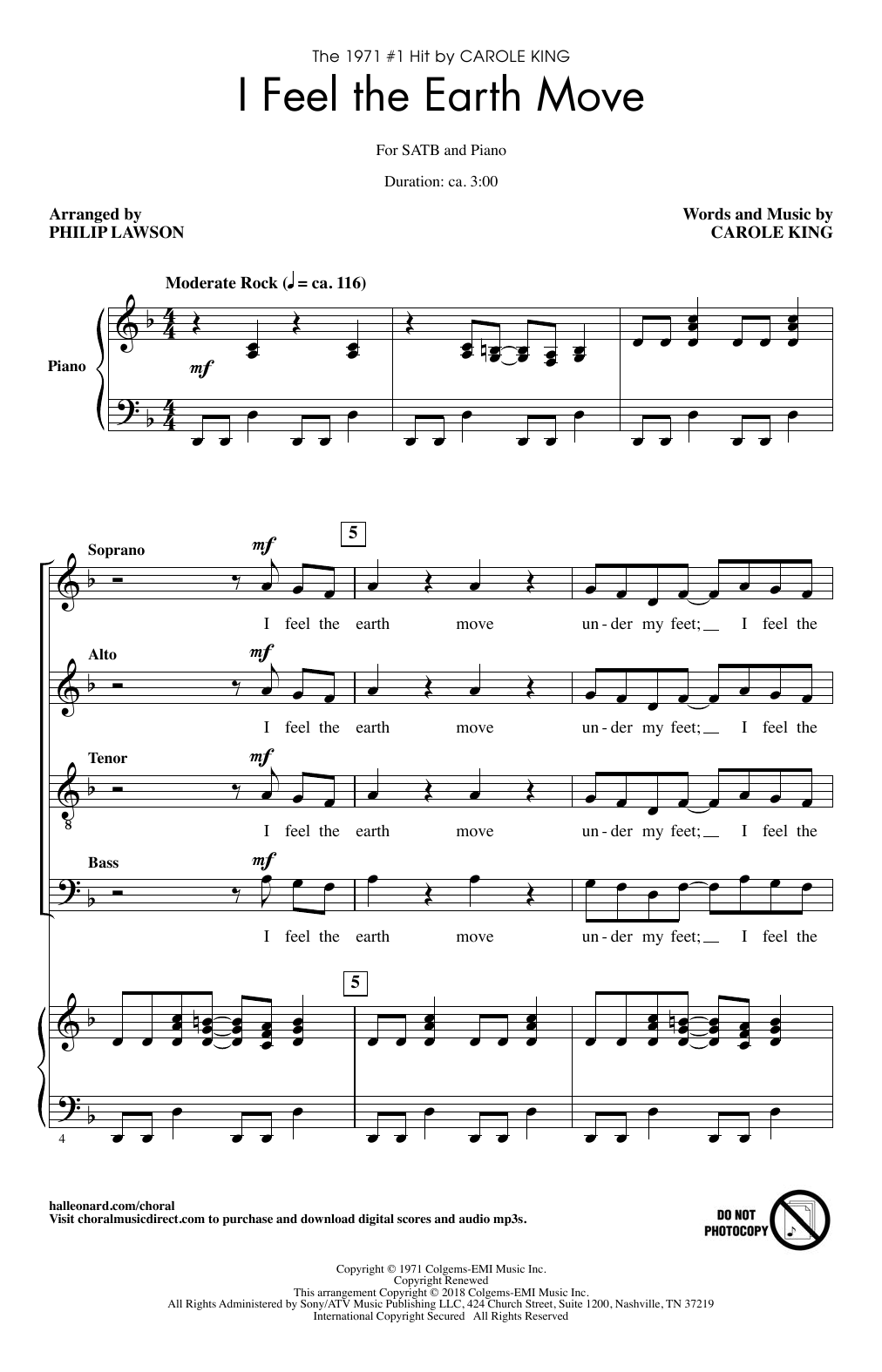 Philip Lawson I Feel The Earth Move sheet music notes and chords arranged for SATB Choir