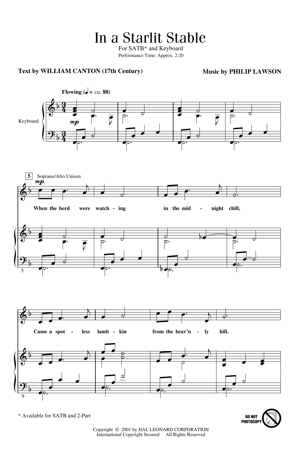 Philip Lawson In A Starlit Stable sheet music notes and chords arranged for 2-Part Choir