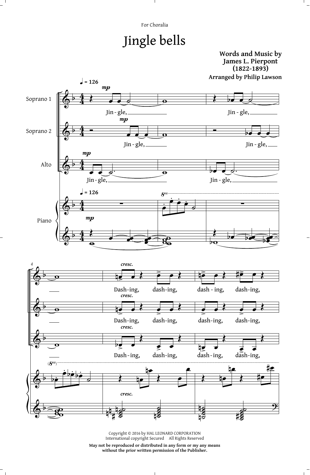 Philip Lawson Jingle Bells sheet music notes and chords arranged for TTBB Choir