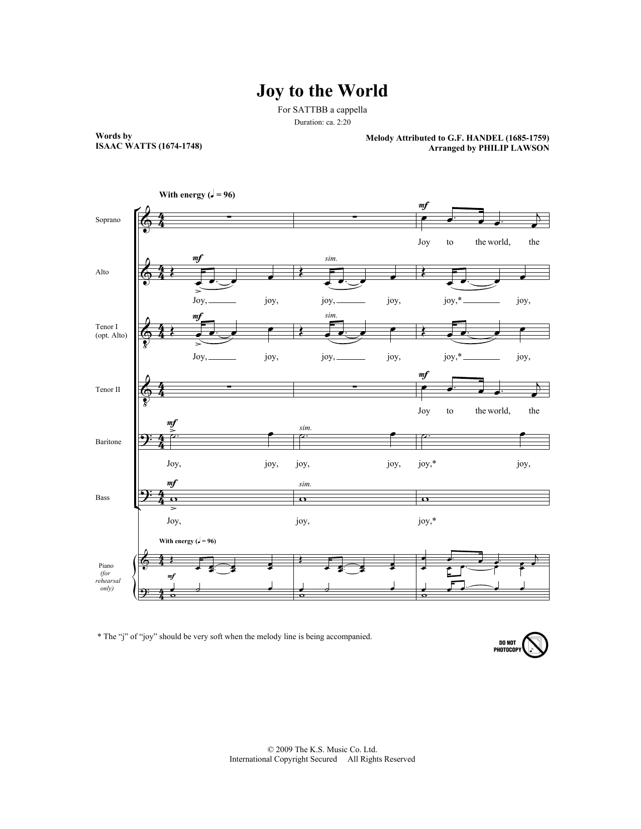 Philip Lawson Joy To The World sheet music notes and chords arranged for SATB Choir