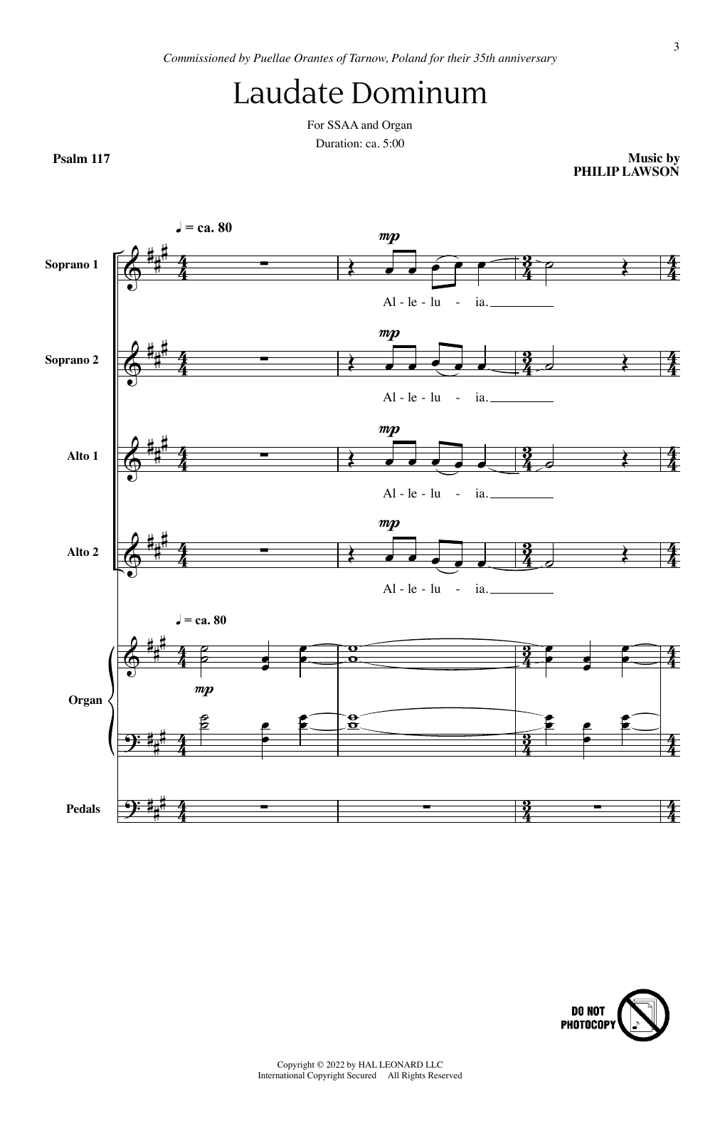 Philip Lawson Laudate Dominum sheet music notes and chords arranged for SSAA Choir