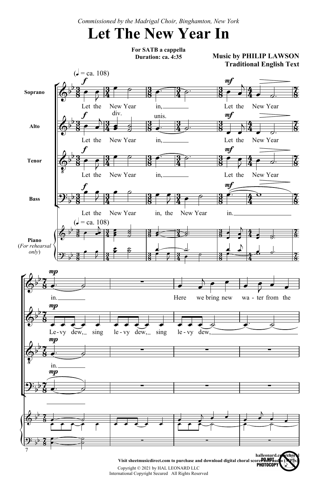 Philip Lawson Let The New Year In sheet music notes and chords arranged for SATB Choir