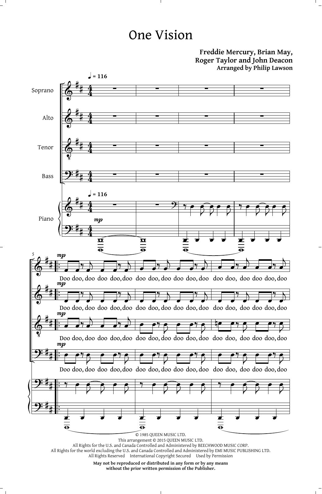 Philip Lawson One Vision sheet music notes and chords arranged for SATB Choir