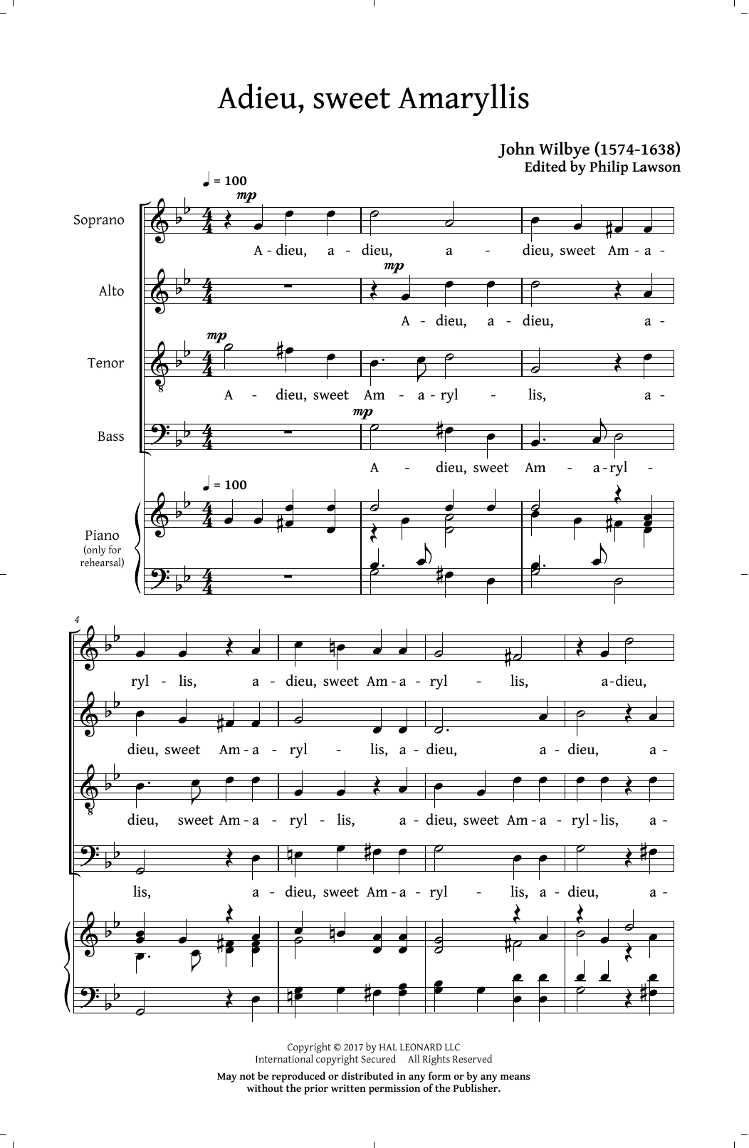 Philip Lawson Phyllis And Amaryllis SATB Madrigal Collection sheet music notes and chords arranged for SATB Choir