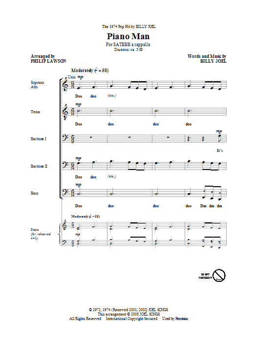 Philip Lawson Piano Man sheet music notes and chords arranged for SATB Choir
