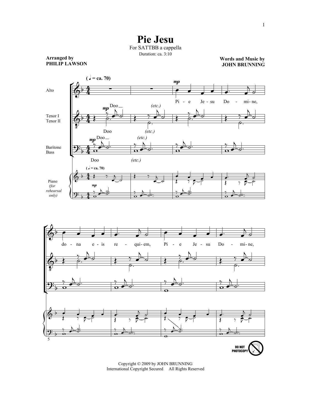 Philip Lawson Pie Jesu sheet music notes and chords arranged for SATB Choir