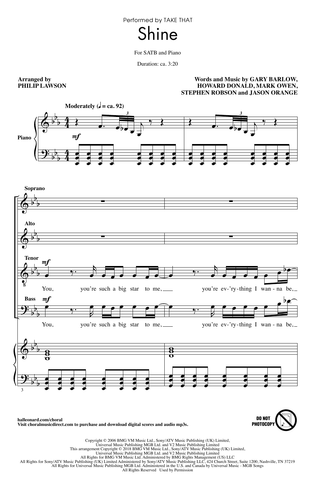 Philip Lawson Shine sheet music notes and chords arranged for SATB Choir
