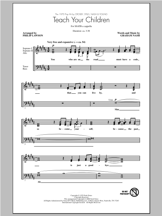 Philip Lawson Teach Your Children sheet music notes and chords arranged for SATB Choir