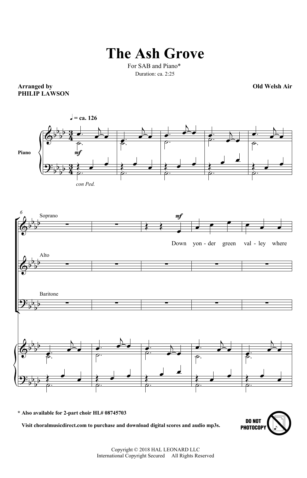 Philip Lawson The Ash Grove sheet music notes and chords arranged for SAB Choir