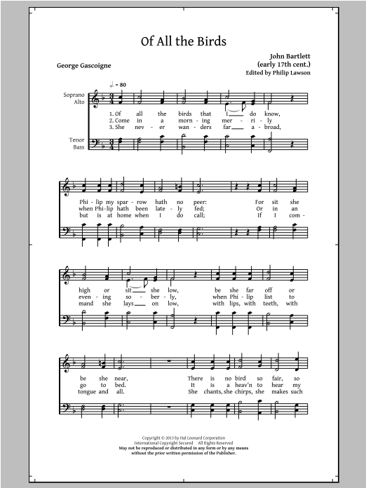 Philip Lawson The Birds & The Bees (Madrigal Collection for Mixed Voices) sheet music notes and chords arranged for SATB Choir