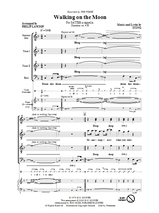 Philip Lawson Walking On The Moon sheet music notes and chords arranged for SATB Choir