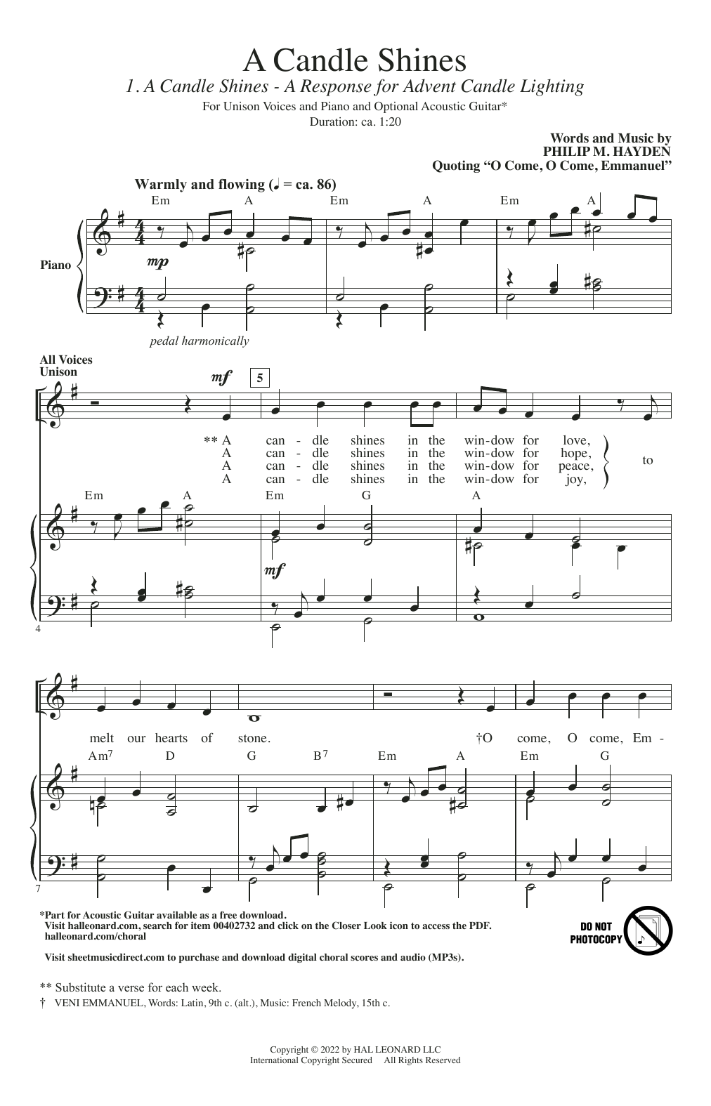 Philip M. Hayden A Candle Shines (A Response For Advent Candle Lighting) sheet music notes and chords arranged for Unison Choir