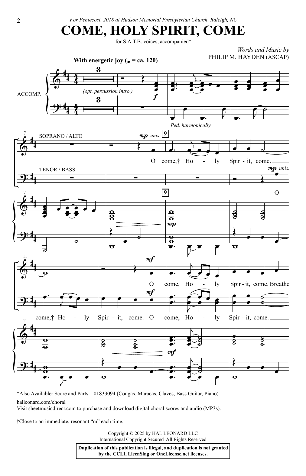 Philip M. Hayden Come, Holy Spirit, Come sheet music notes and chords arranged for SATB Choir