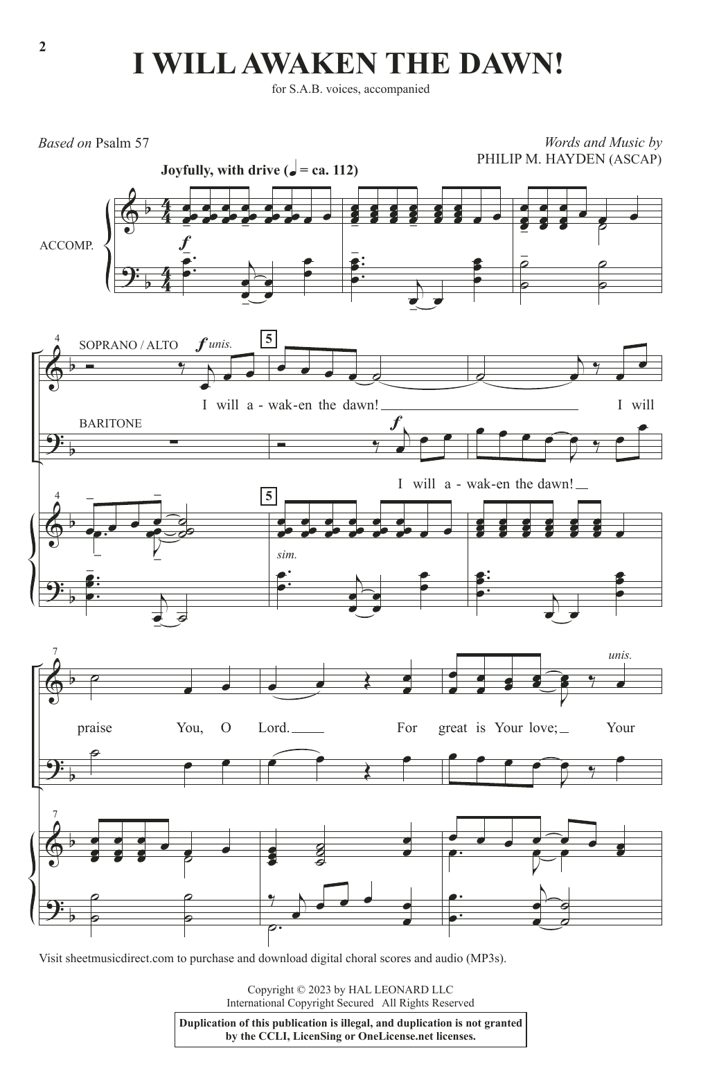 Philip M. Hayden I Will Awaken The Dawn! sheet music notes and chords arranged for SAB Choir