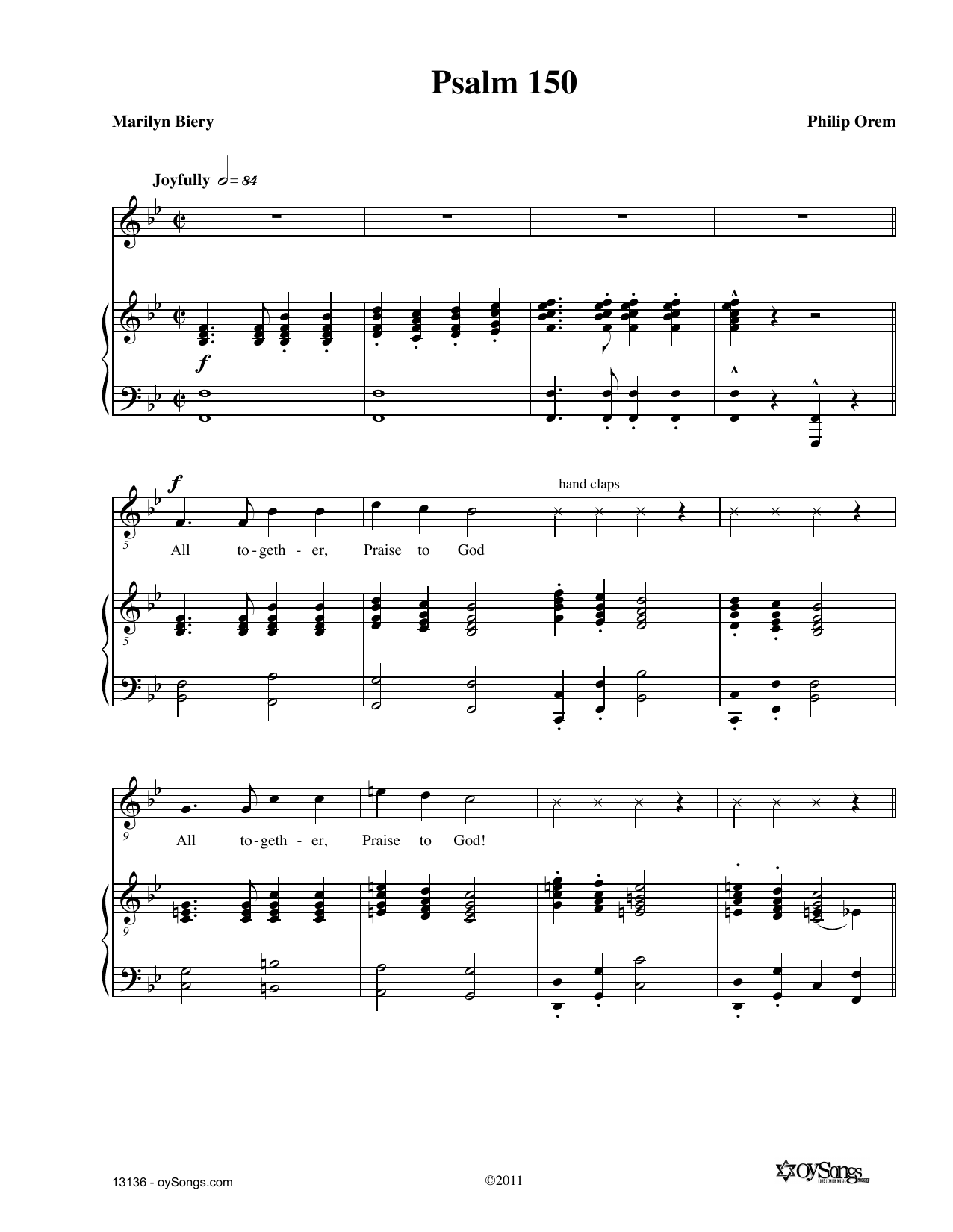 Philip Orem Psalm 150 sheet music notes and chords arranged for Piano & Vocal