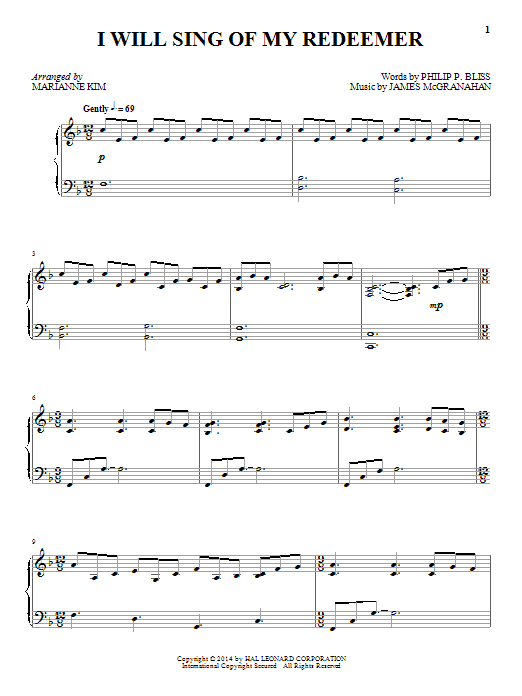Philip P. Bliss I Will Sing Of My Redeemer sheet music notes and chords arranged for Piano Solo