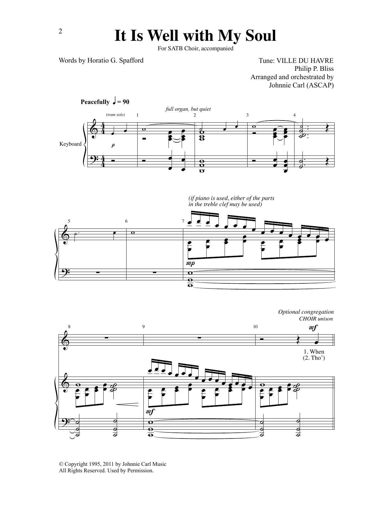 Philip P. Bliss It Is Well With My Soul (arr. Johnnie Carl) sheet music notes and chords arranged for SATB Choir