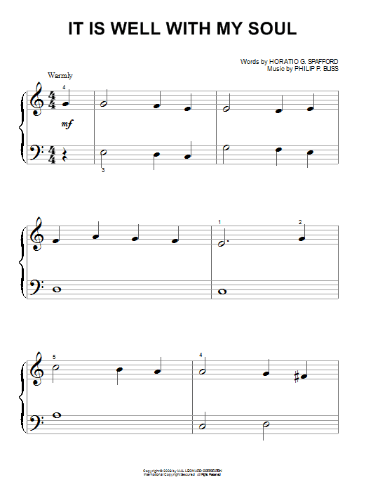 Philip P. Bliss It Is Well With My Soul sheet music notes and chords arranged for Piano Solo
