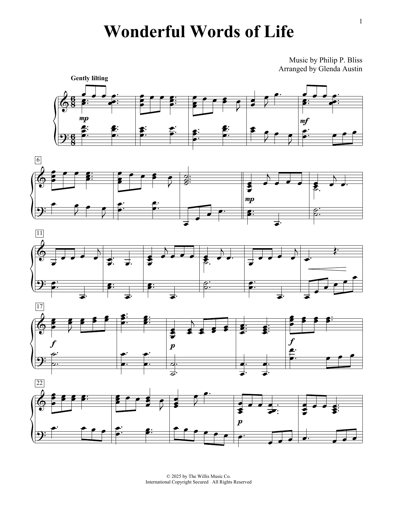Philip P. Bliss Wonderful Words Of Life (arr. Glenda Austin) sheet music notes and chords arranged for Educational Piano