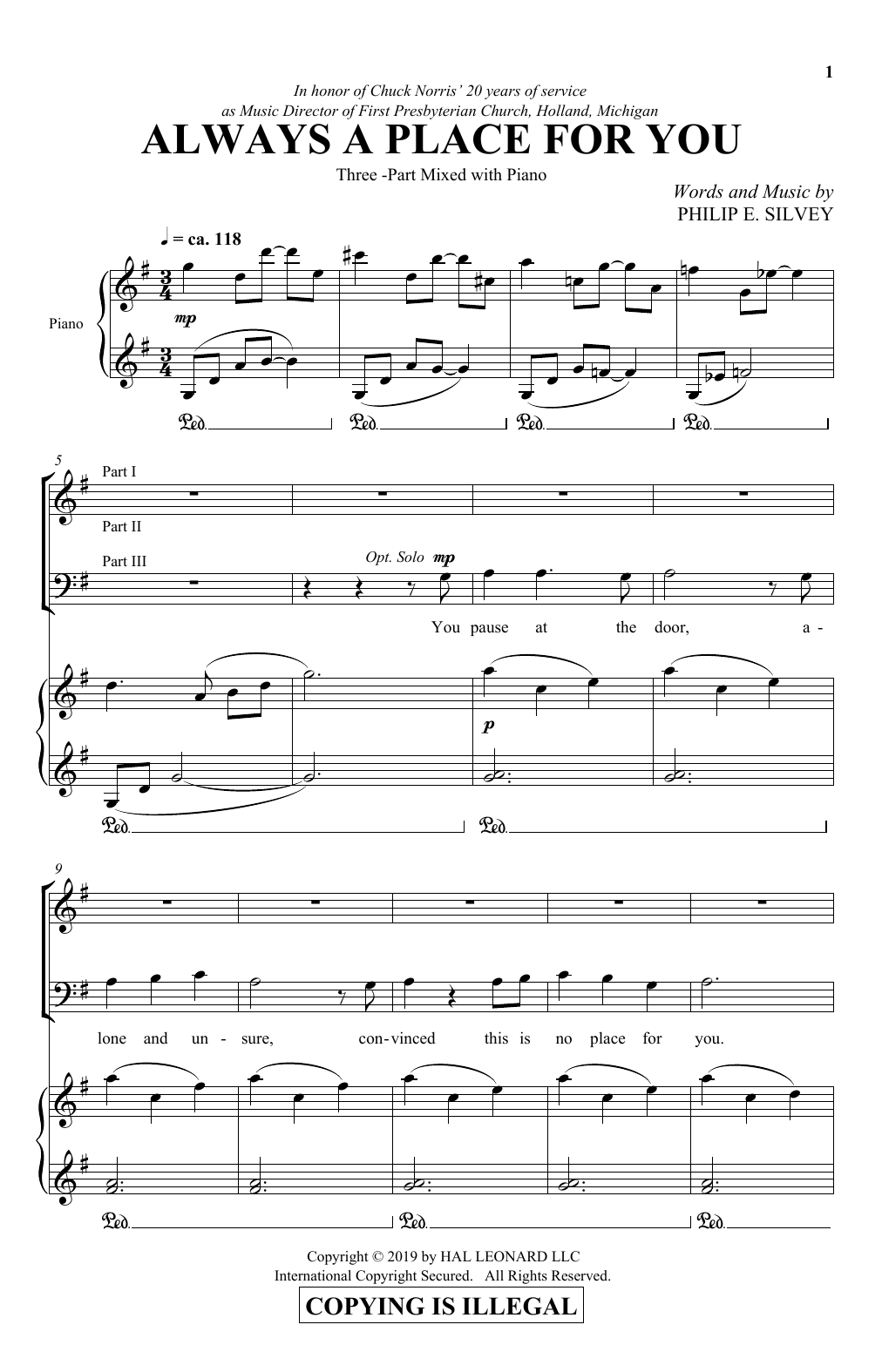 Philip Silvey Always A Place For You sheet music notes and chords arranged for 3-Part Mixed Choir