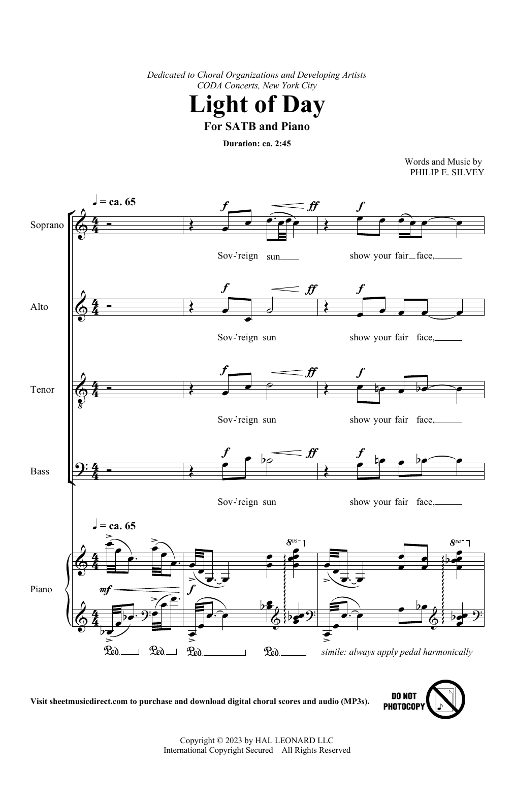 Philip Silvey Light Of Day sheet music notes and chords arranged for SSA Choir