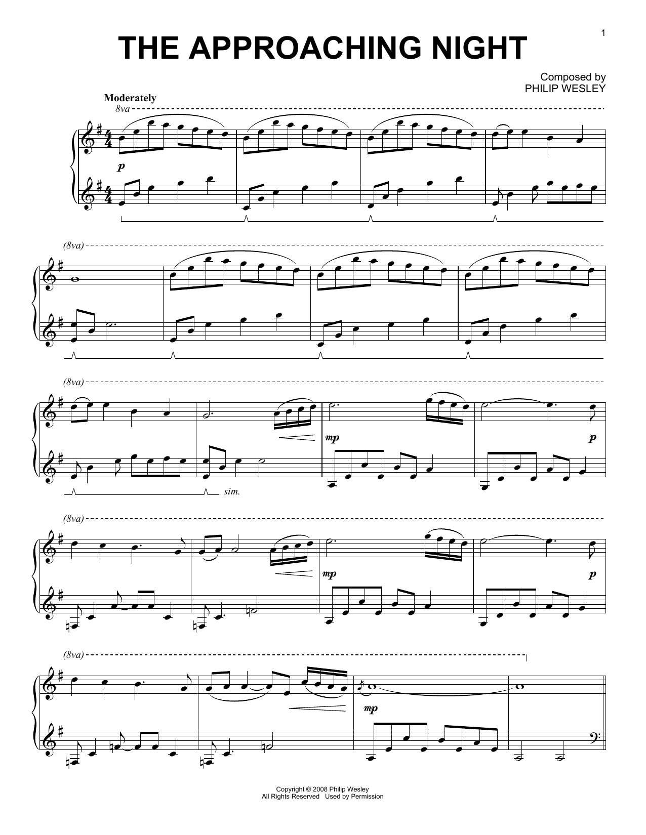 Philip Wesley The Approaching Night sheet music notes and chords arranged for Easy Piano