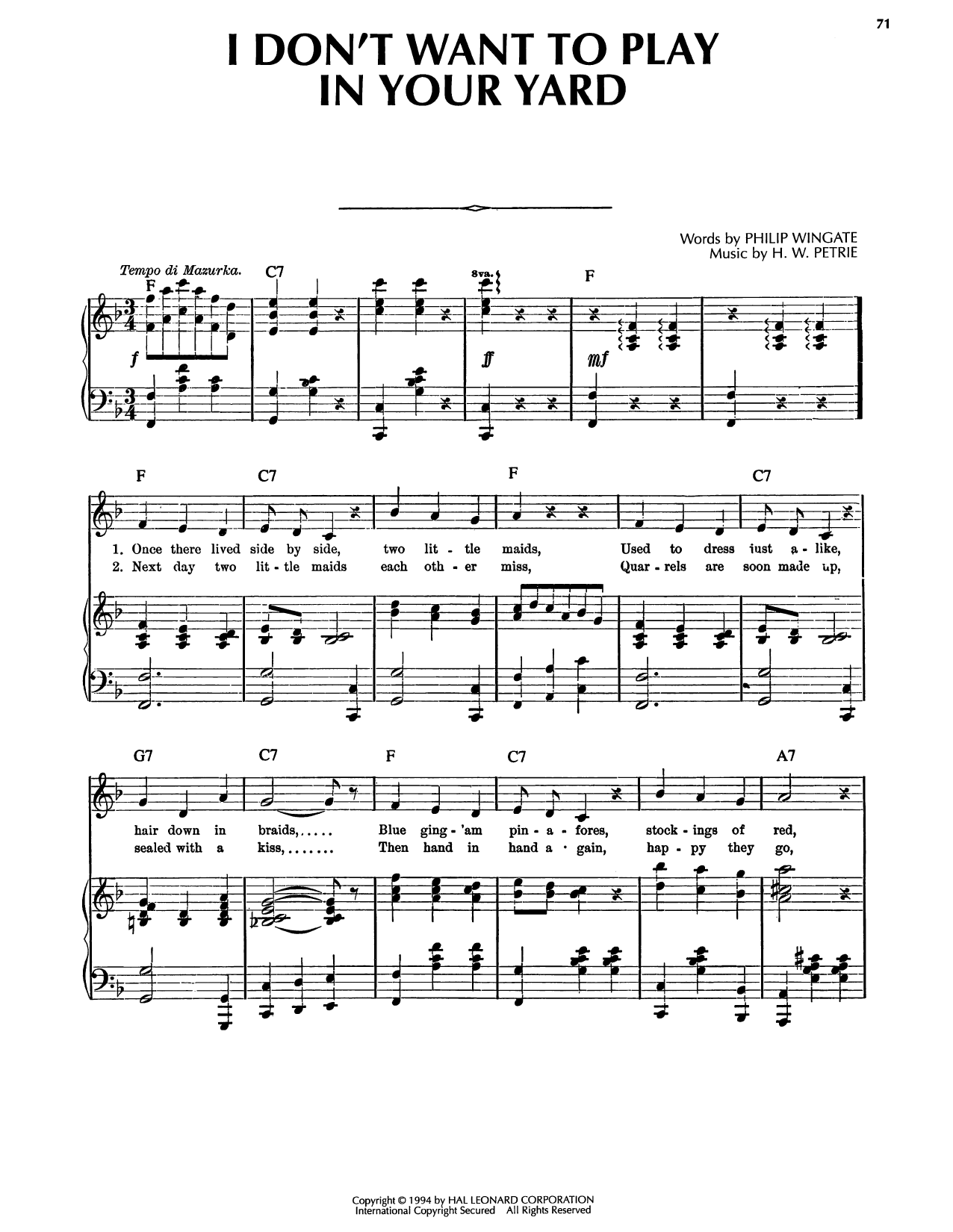 Philip Wingate I Don't Want To Play In Your Yard sheet music notes and chords arranged for Piano, Vocal & Guitar Chords (Right-Hand Melody)