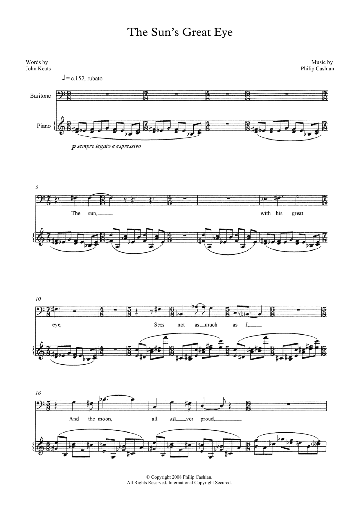 Philip Cashian The Sun's Great Eye (for baritone and piano) sheet music notes and chords arranged for Piano & Vocal