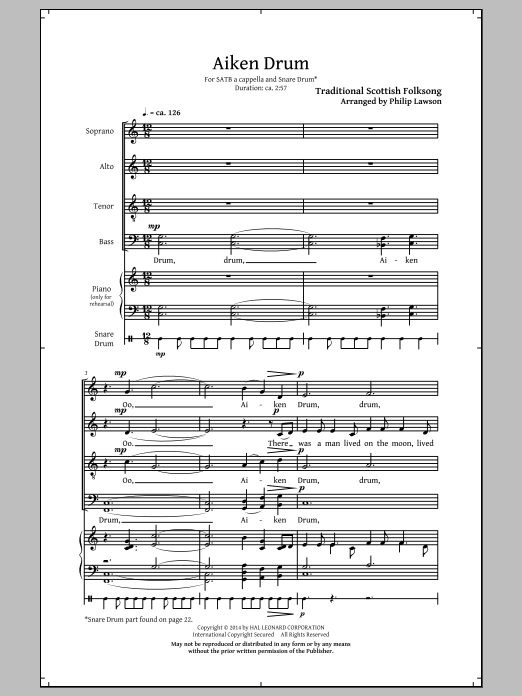 Philip Lawson Aiken Drum sheet music notes and chords arranged for SATB Choir