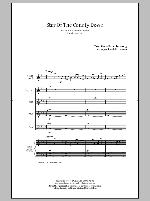 Philip Lawson Star Of County Down sheet music notes and chords arranged for SATB Choir