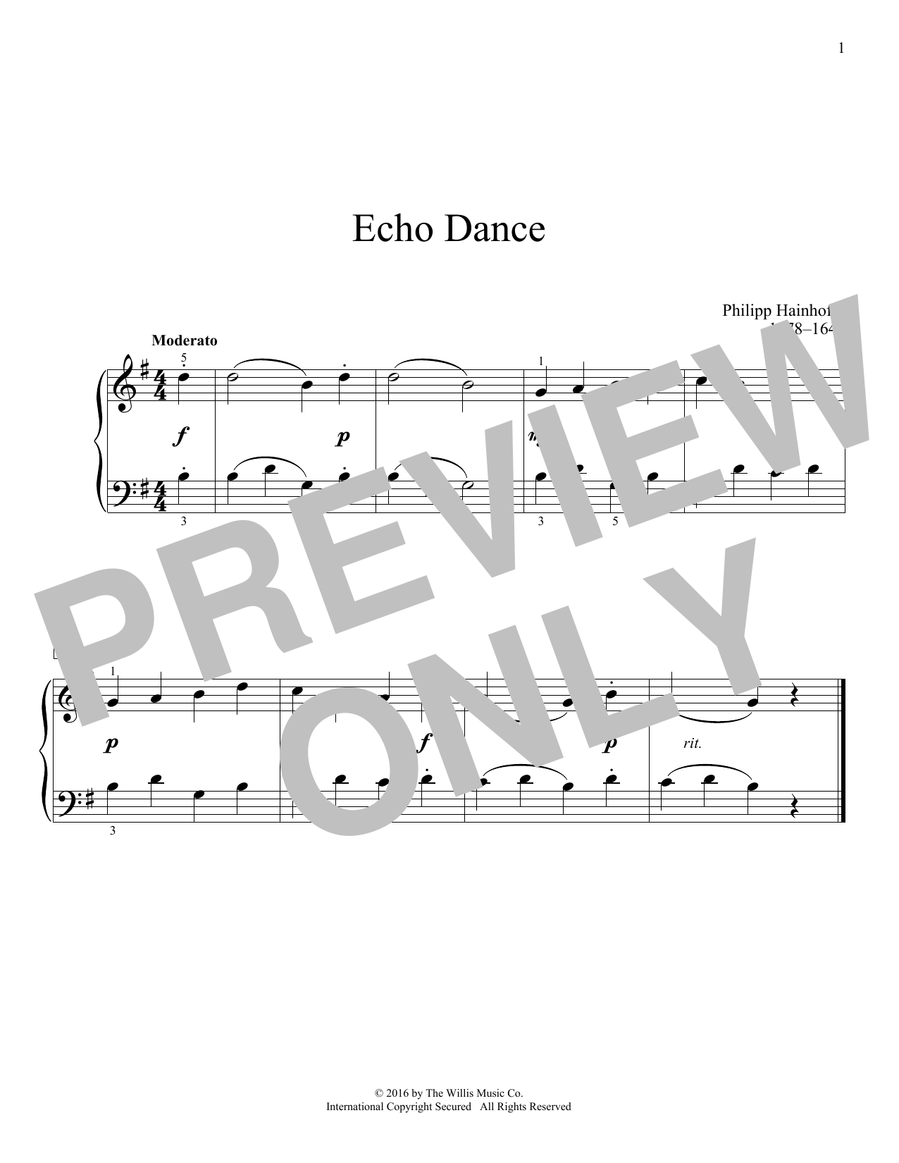 Philipp Hainhofer Echo Dance sheet music notes and chords arranged for Educational Piano