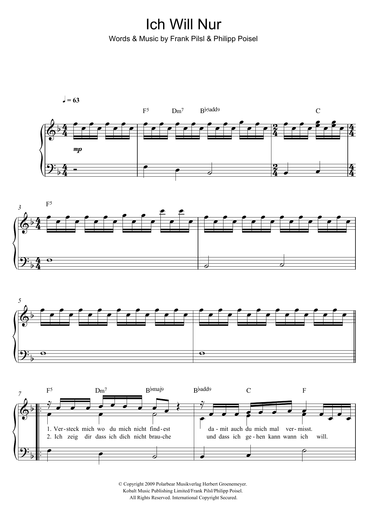Philipp Poisel Ich Will Nur sheet music notes and chords arranged for Easy Piano
