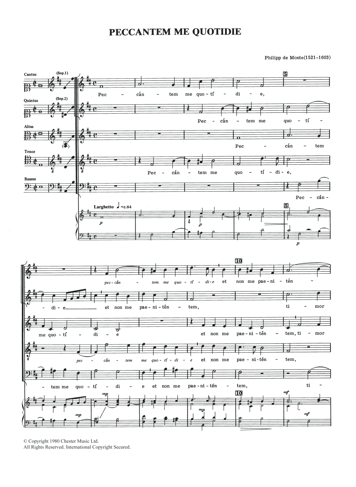 Philippe de Monte Peccantem Me Quotidie sheet music notes and chords arranged for SATB Choir