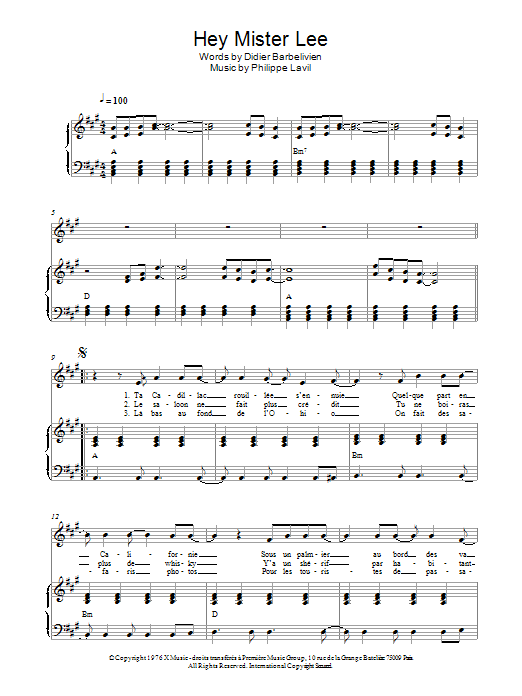 Philippe Lavil Hey Mister Lee sheet music notes and chords arranged for Piano & Vocal
