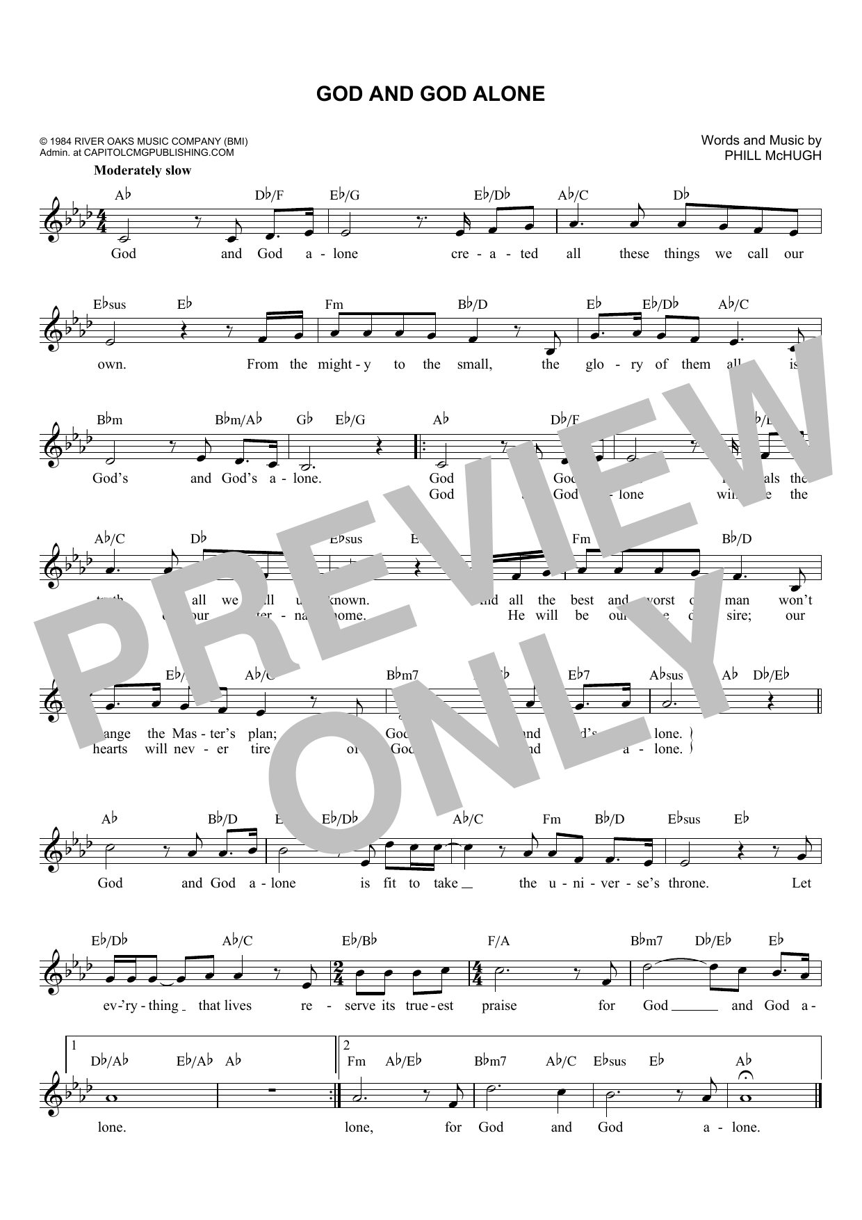 Phill McHugh God And God Alone sheet music notes and chords arranged for Lead Sheet / Fake Book
