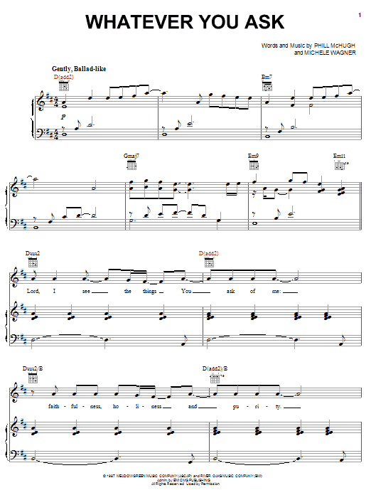 Phill McHugh Whatever You Ask sheet music notes and chords arranged for Piano, Vocal & Guitar Chords (Right-Hand Melody)