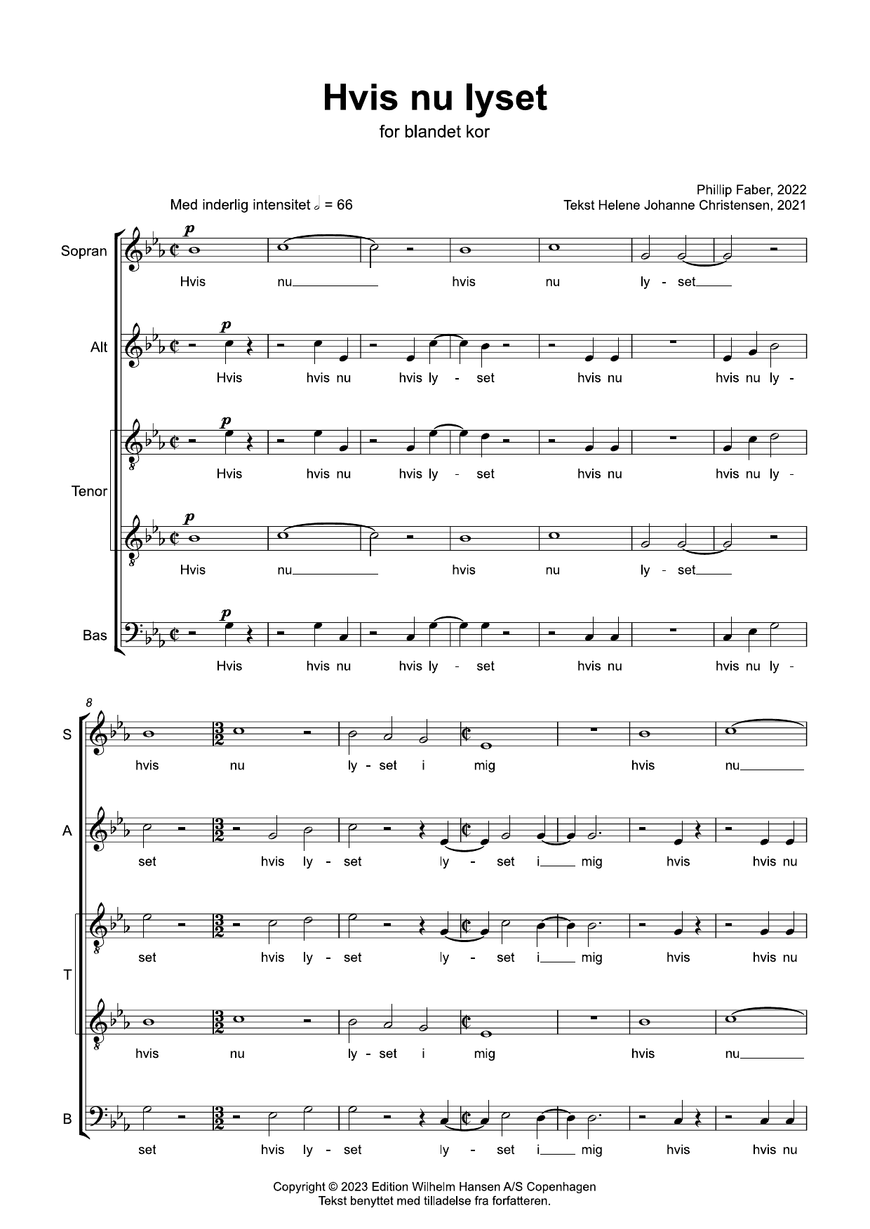 Phillip Faber Hvis Nu Lyset (SATTB) sheet music notes and chords arranged for Choir