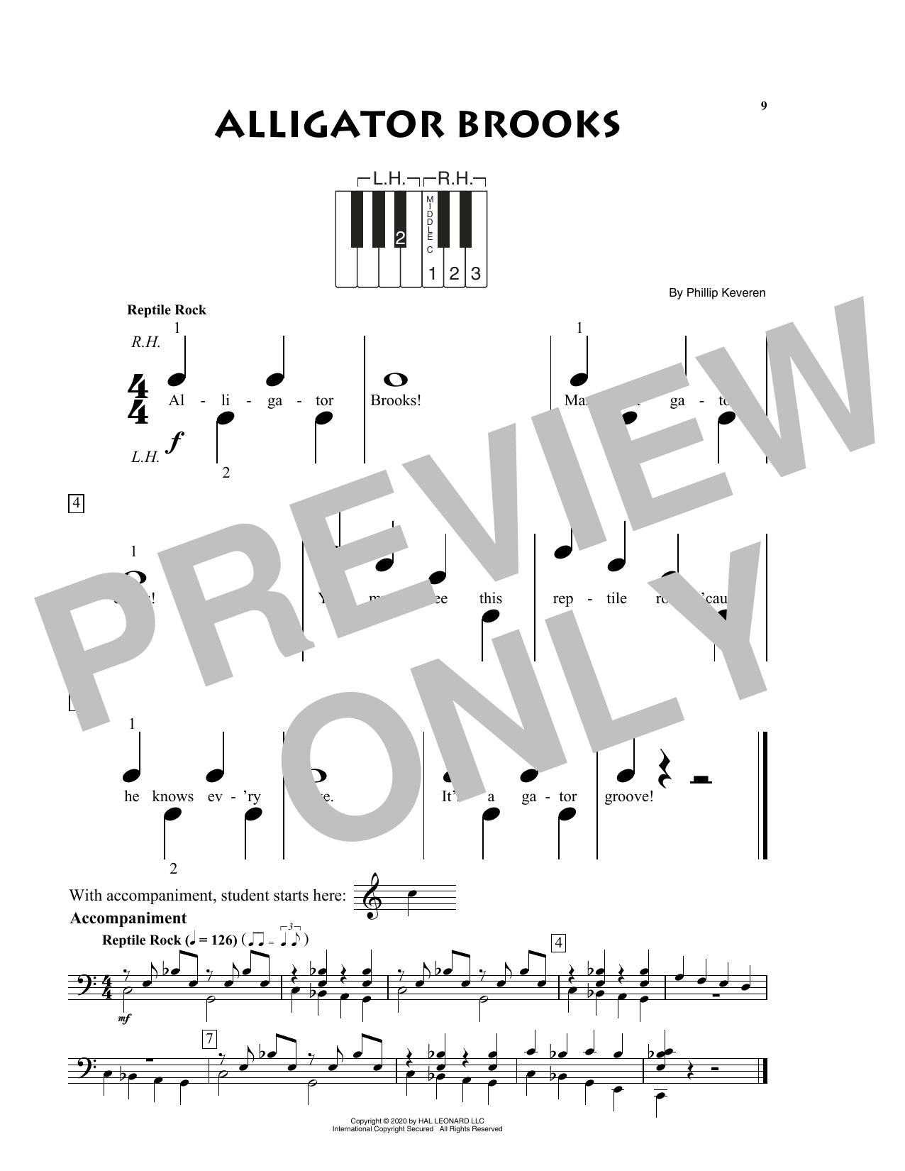 Phillip Keveren Alligator Brooks sheet music notes and chords arranged for Big Note Piano