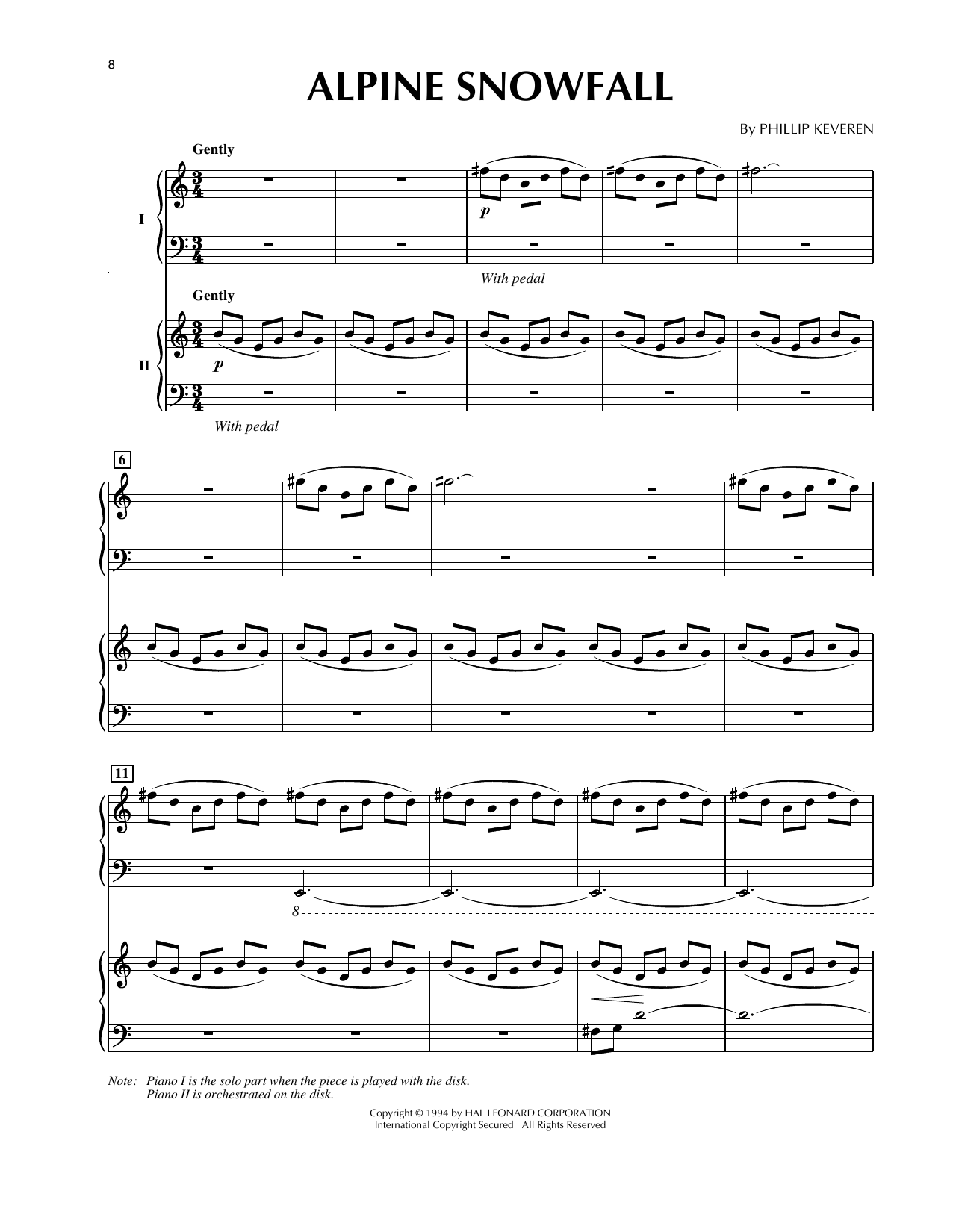 Phillip Keveren Alpine Snowfall (from Presto Scherzo) (for 2 pianos) sheet music notes and chords arranged for Piano Duet