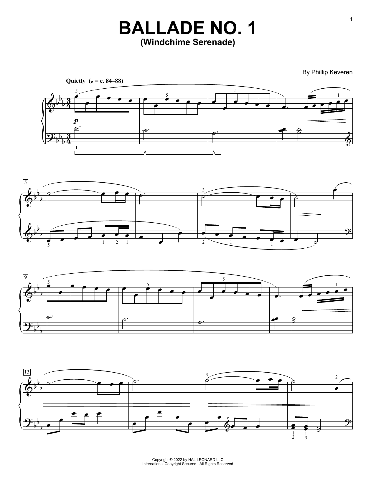 Phillip Keveren Ballade No. 1 (Windchime Serenade) sheet music notes and chords arranged for Piano Solo