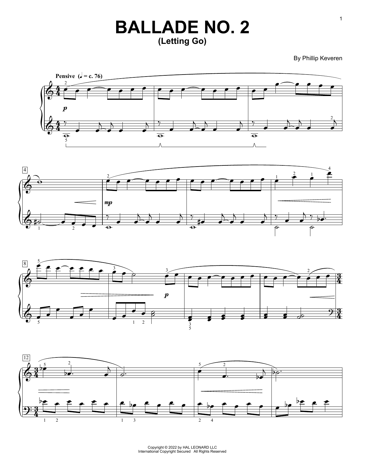 Phillip Keveren Ballade No. 2 (Letting Go) sheet music notes and chords arranged for Piano Solo