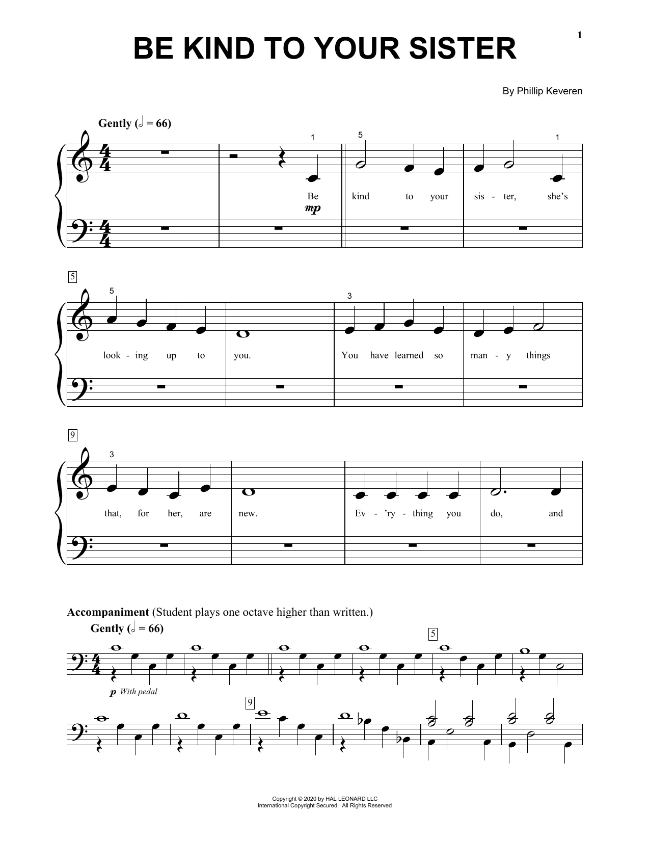 Phillip Keveren Be Kind To Your Sister sheet music notes and chords arranged for Big Note Piano