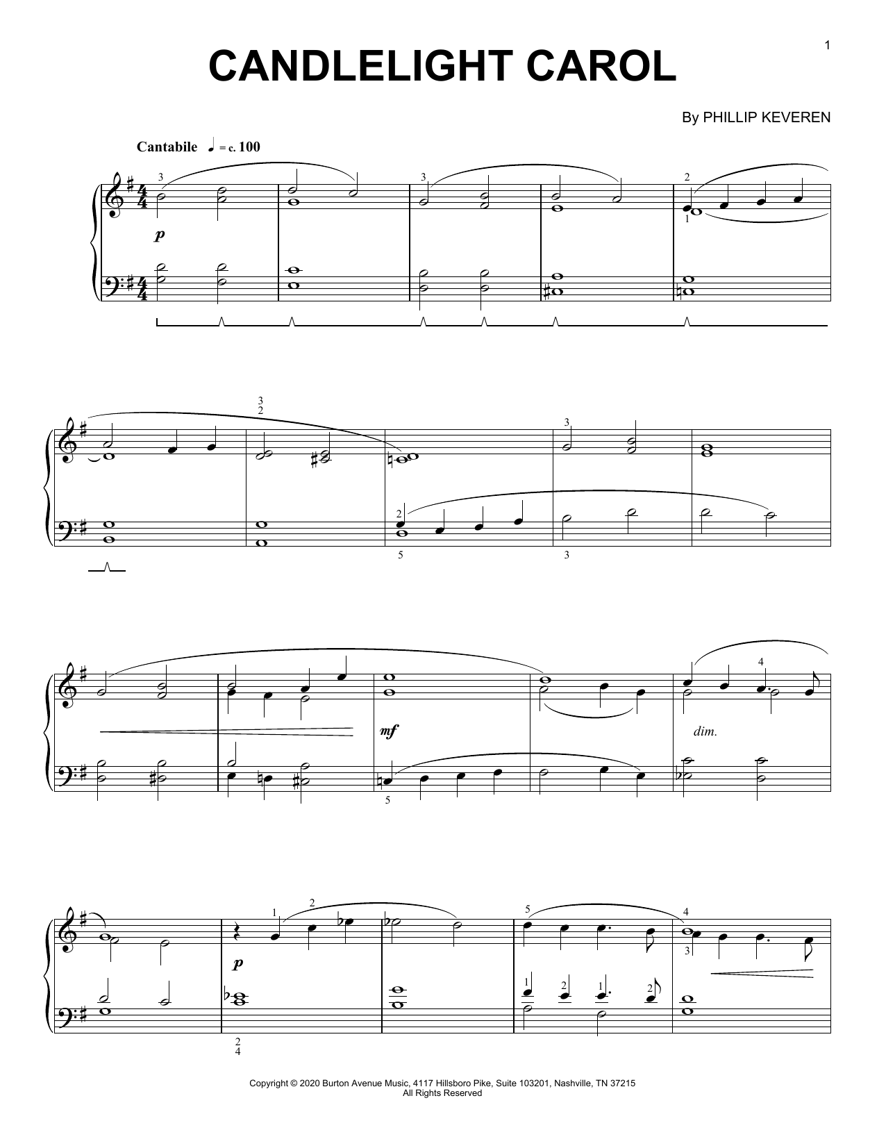 Phillip Keveren Candlelight Carol sheet music notes and chords arranged for Piano Solo