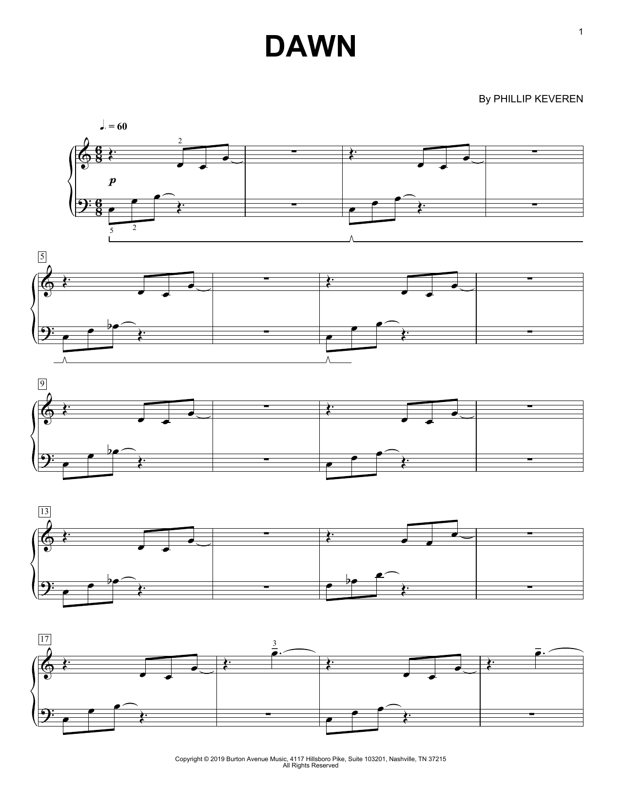 Phillip Keveren Dawn sheet music notes and chords arranged for Piano Solo